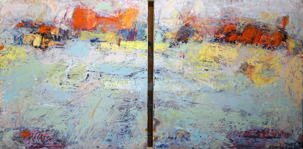 White River (diptych), 50x100cm, encaustic, 2018