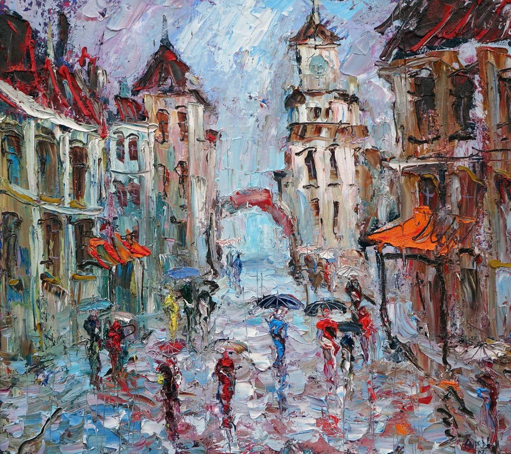 Urban Landscape with Rain, 85x100cm, oil on canvas, 2006