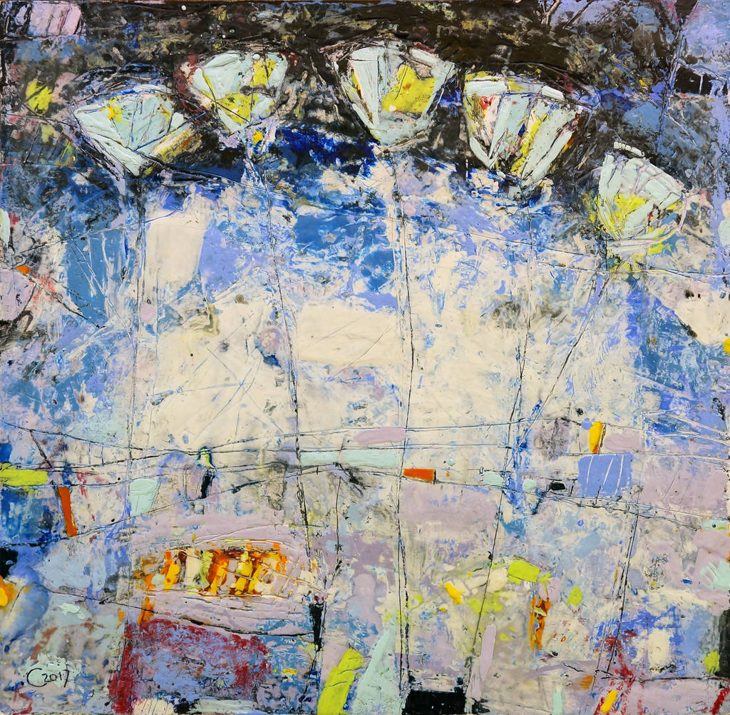 The Sky in Bloom, 75x75cm, encaustic, 2018