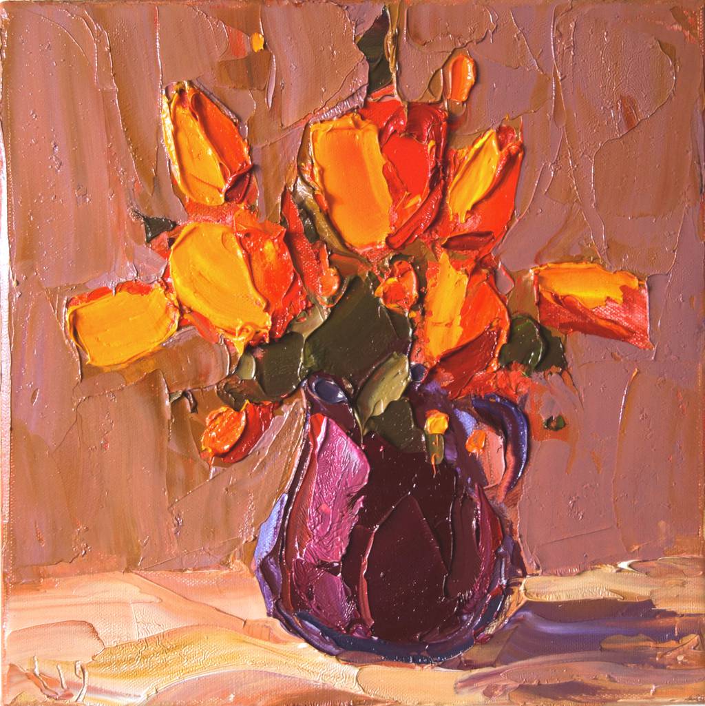 Tulips, 25x25cm, oil on canvas, 2019