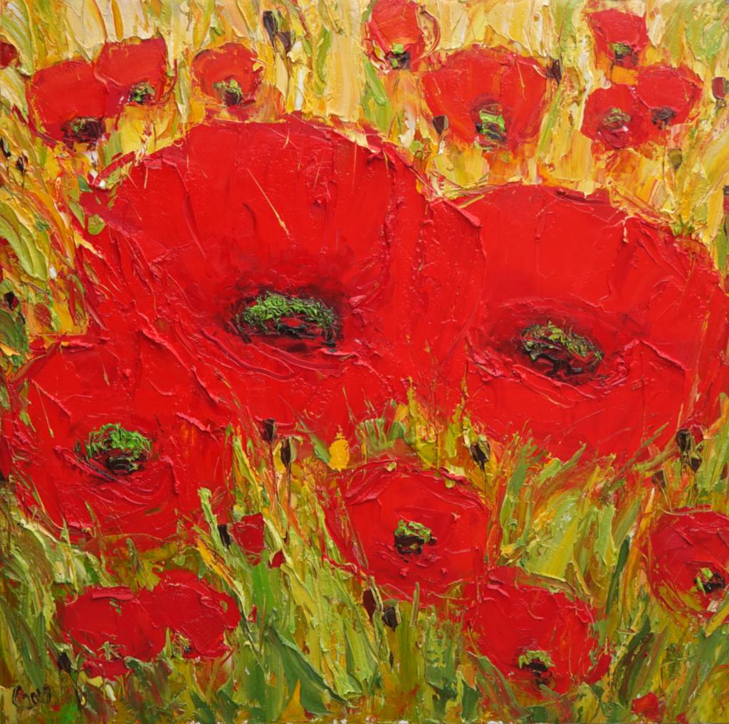 Poppies, 102x102cm., oil on canvas, 2019