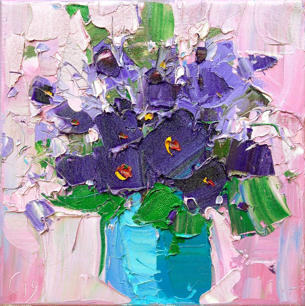 Purple Flowers, 25x25cm, oil on canvas, 2019