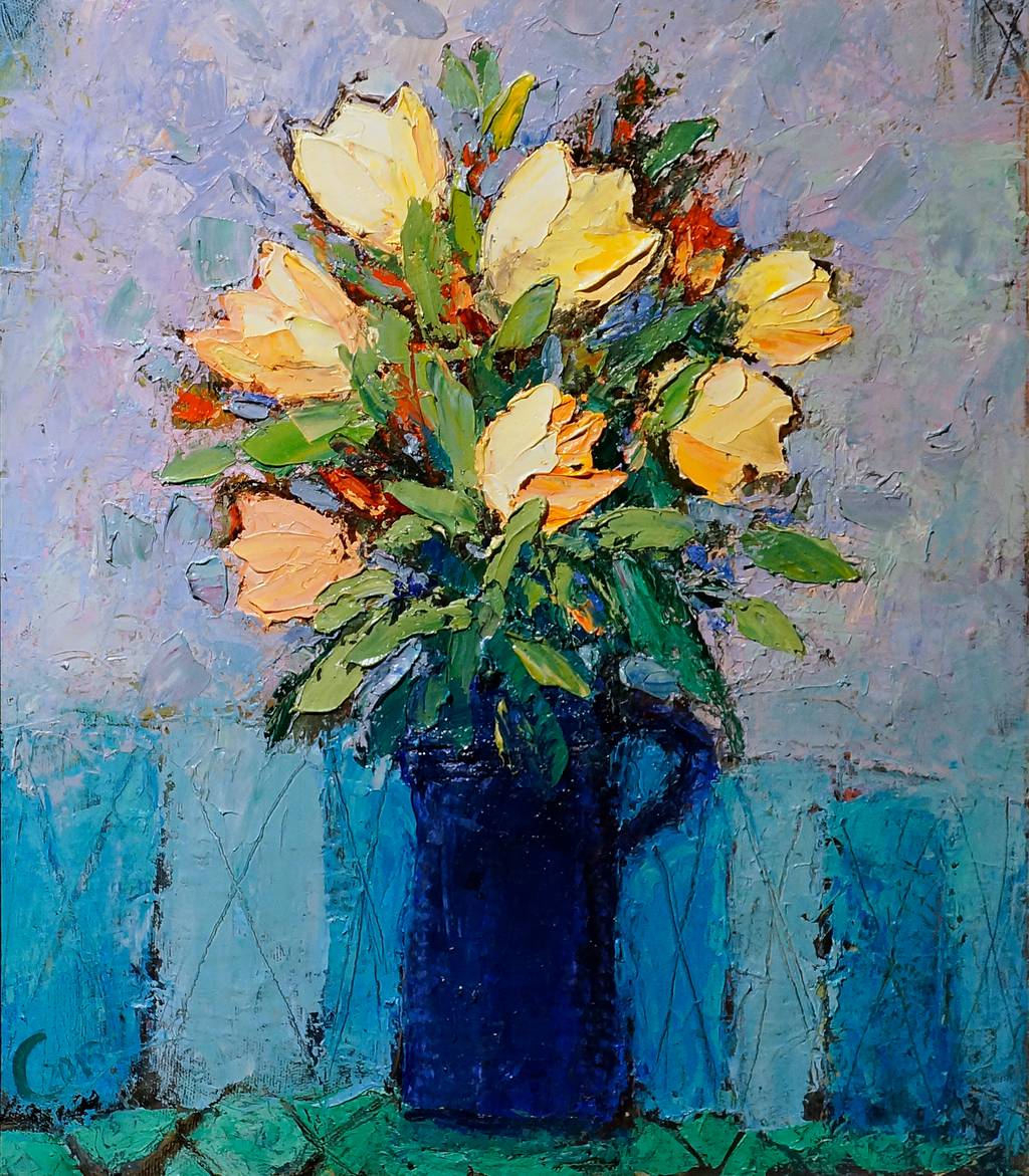 Flowers in the Blue Vase, 50x60cm., oil on canvas, 2015