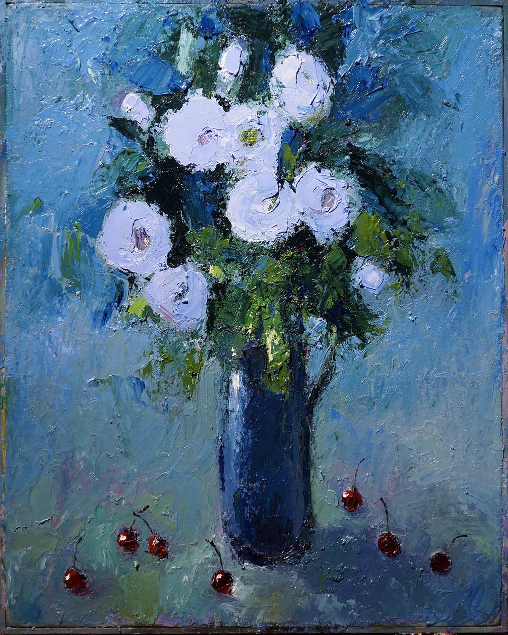 Bouquet with cherries, 50x40cm., oil on canvas, 2015