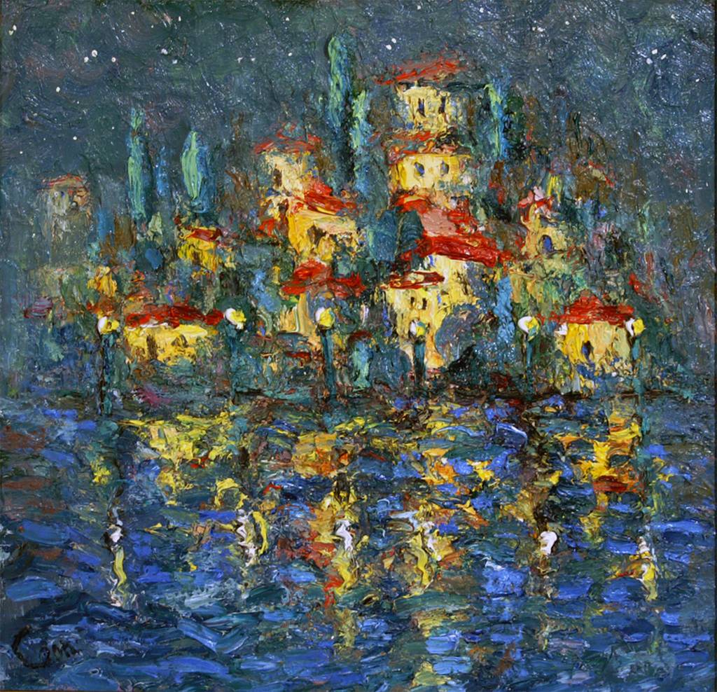 A Town Under Starry Sky, 60x60cm., oil on canvas, 2012